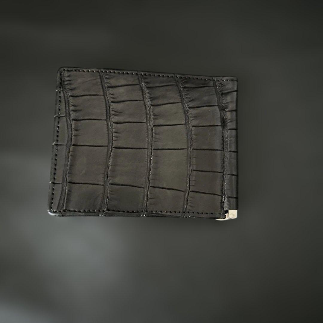 ゆぴ。クロコ艶なしブラック　マネークリップ ブラック　旧JRA認定証