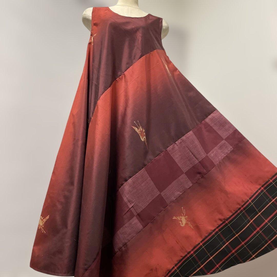 着物ワンピーステントラインマキシ丈《14》紬や大島紬等《7マルキ含む》M〜L