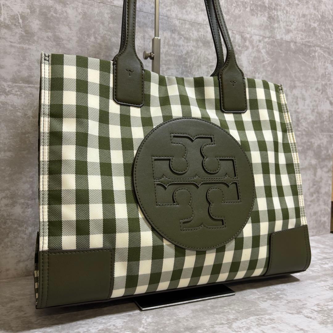 H323 美品✨ Tory Burch トートバッグ ギンガムチェック グリーン