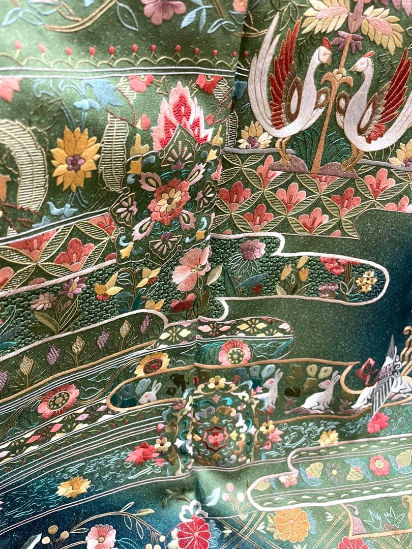 総刺繍 金通し 褐返色 訪問着 紋なし