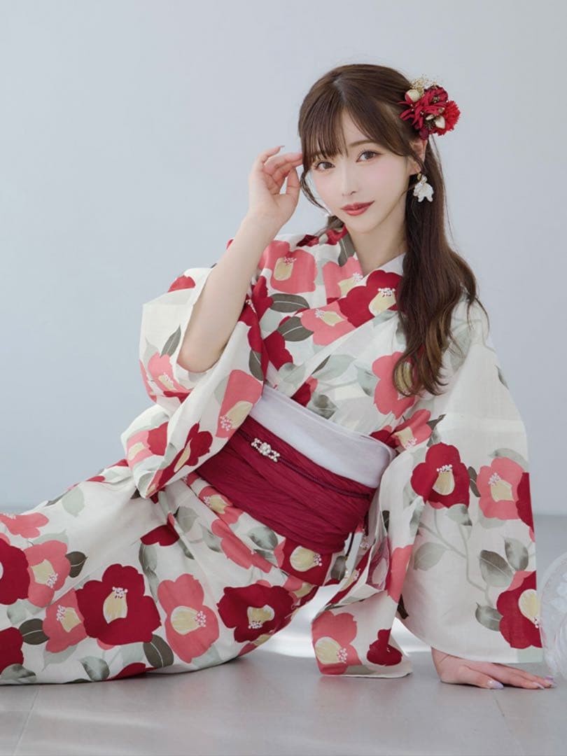 sugar Rちゃん 古典レトロ椿浴衣【3点セット】 残りわずか！】【即日発送】【Riuコラボ】ツートンカラーローズ浴衣