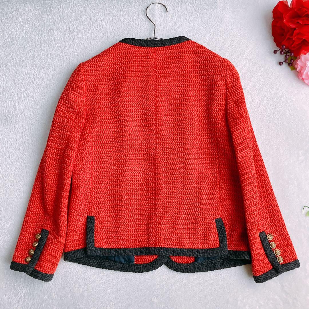 ドゥーズィエムクラス☆ツイード ノーカラージャケット 金ボタン