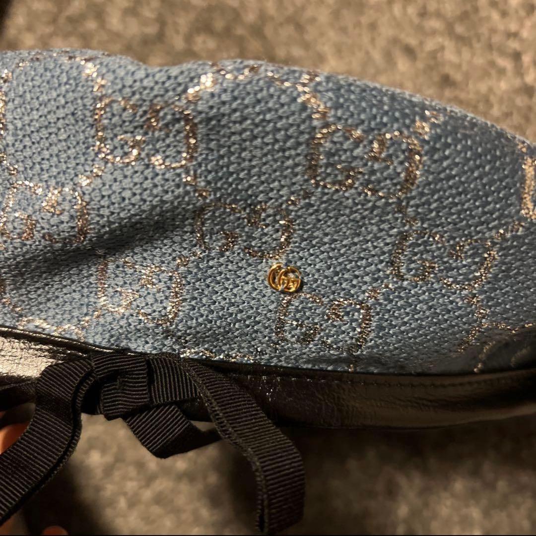 GUCCI グッチ GGパターン ラメベレー帽 青 ブルー Mサイズ 巾着つき