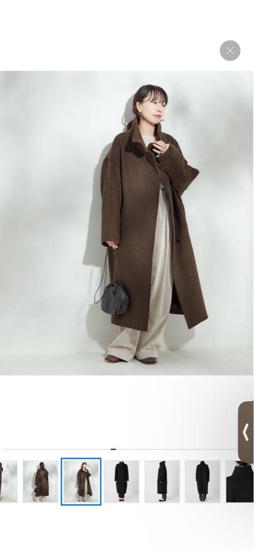 ブラウン ウール混紡 オーバーサイズコート 知的で大人雰囲気に ウールコート ロングコート ダブルボタンコート