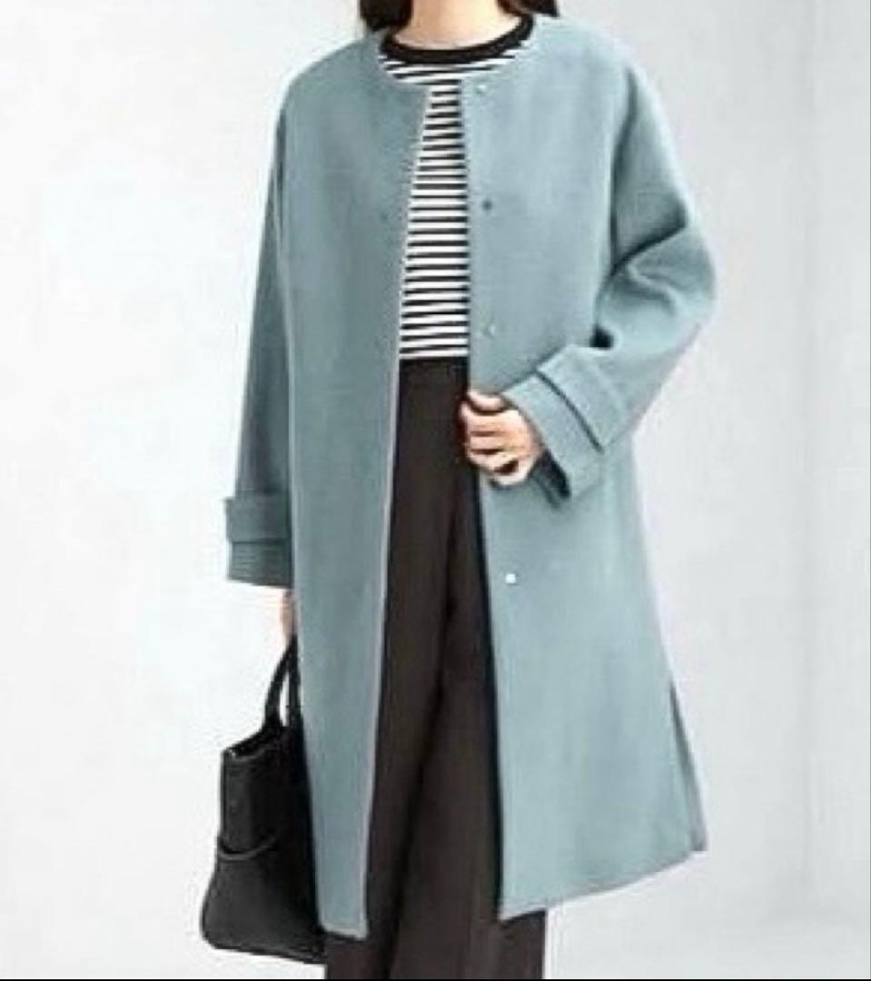 グリーンレーベルリラクシング ノーカラーロングコート カシミヤ