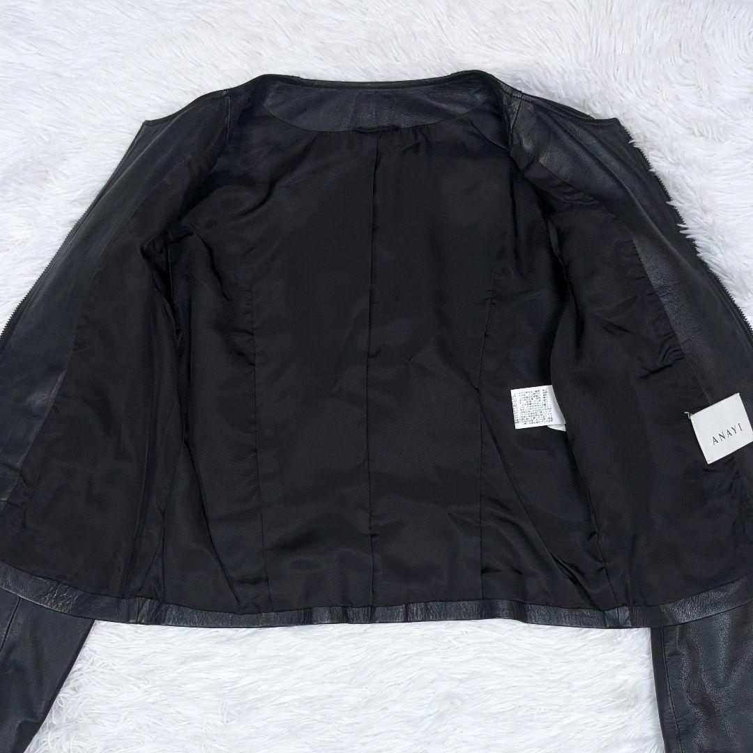 アナイ ノーカラーレザージャケット ラムレザー 38 黒 本革 - メルカリ