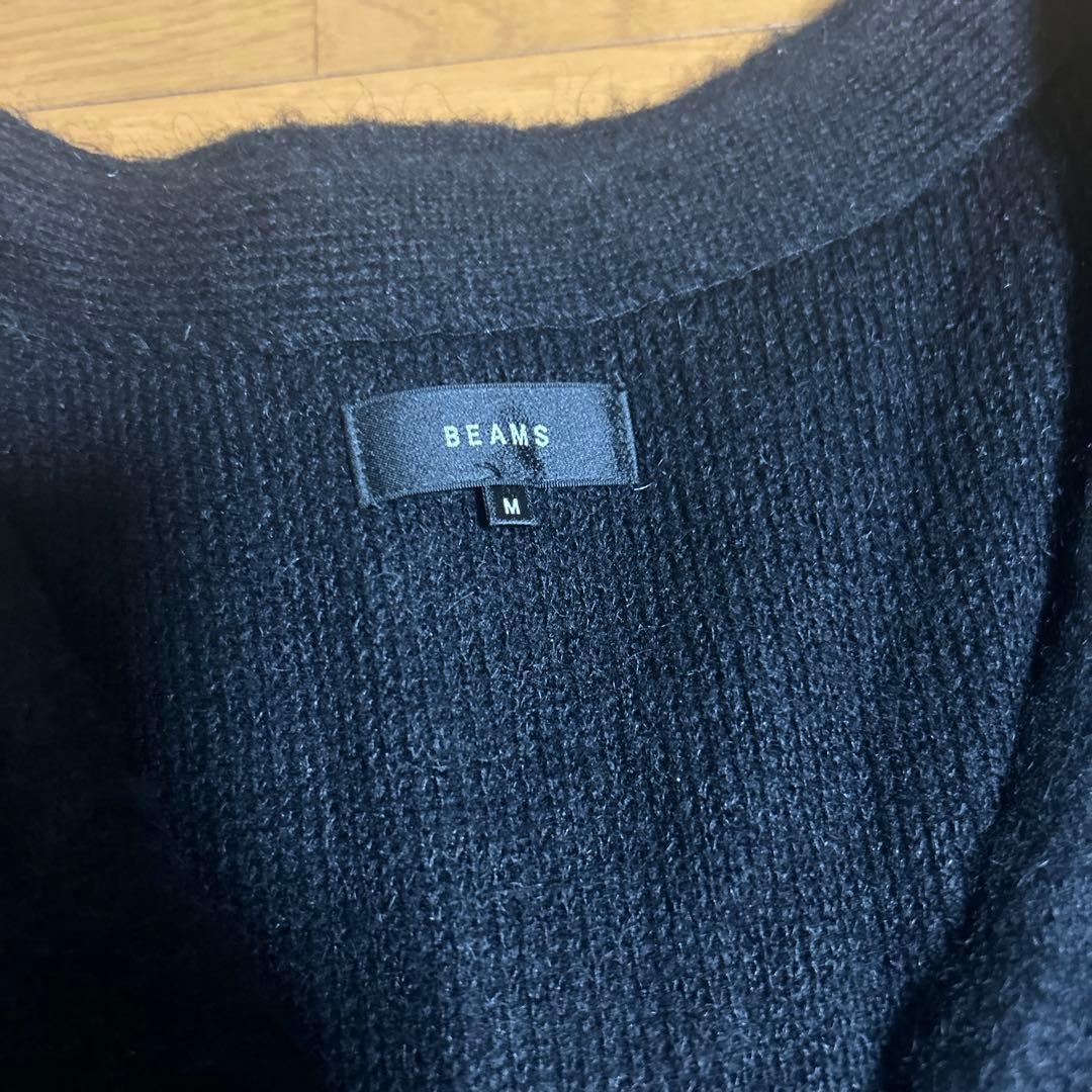 BEAMS モヘア混 シャギー ニットカーディガン ブラック M ビームス