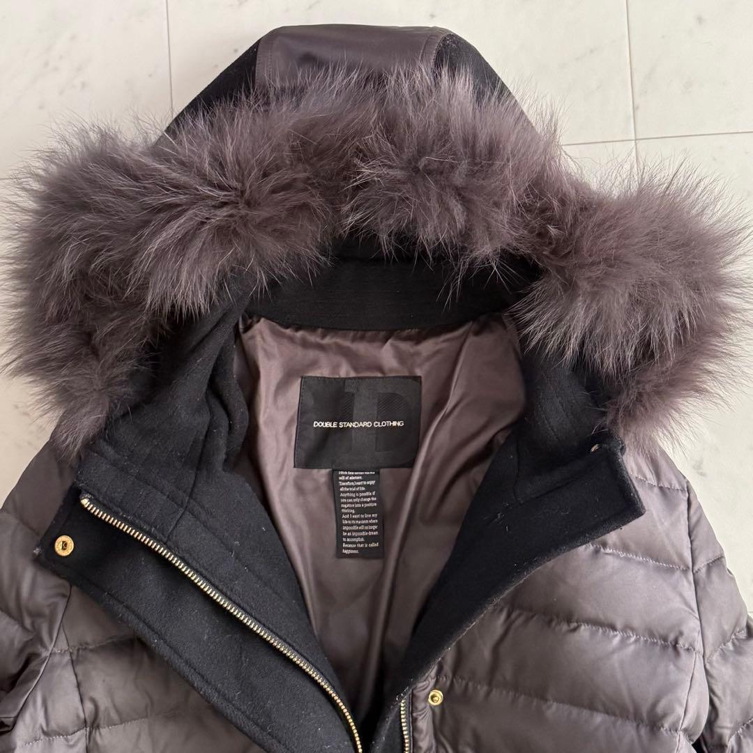 美品 ダブルスタンダード フォックスファー ダウン ウール切り替え