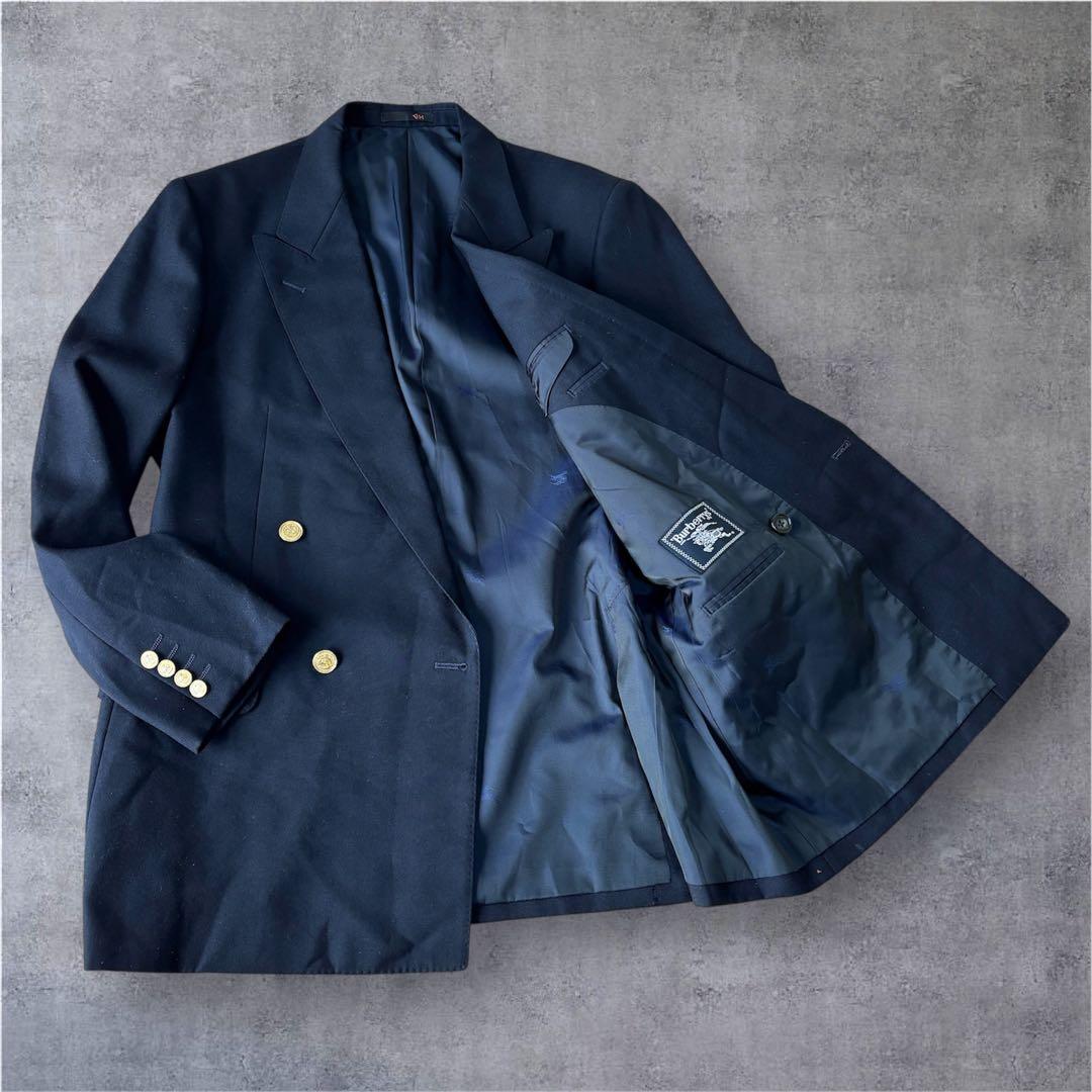 バーバリー ダブルスーツ 紺 金ボタン シャドーホース 刻印 180 AB7 L