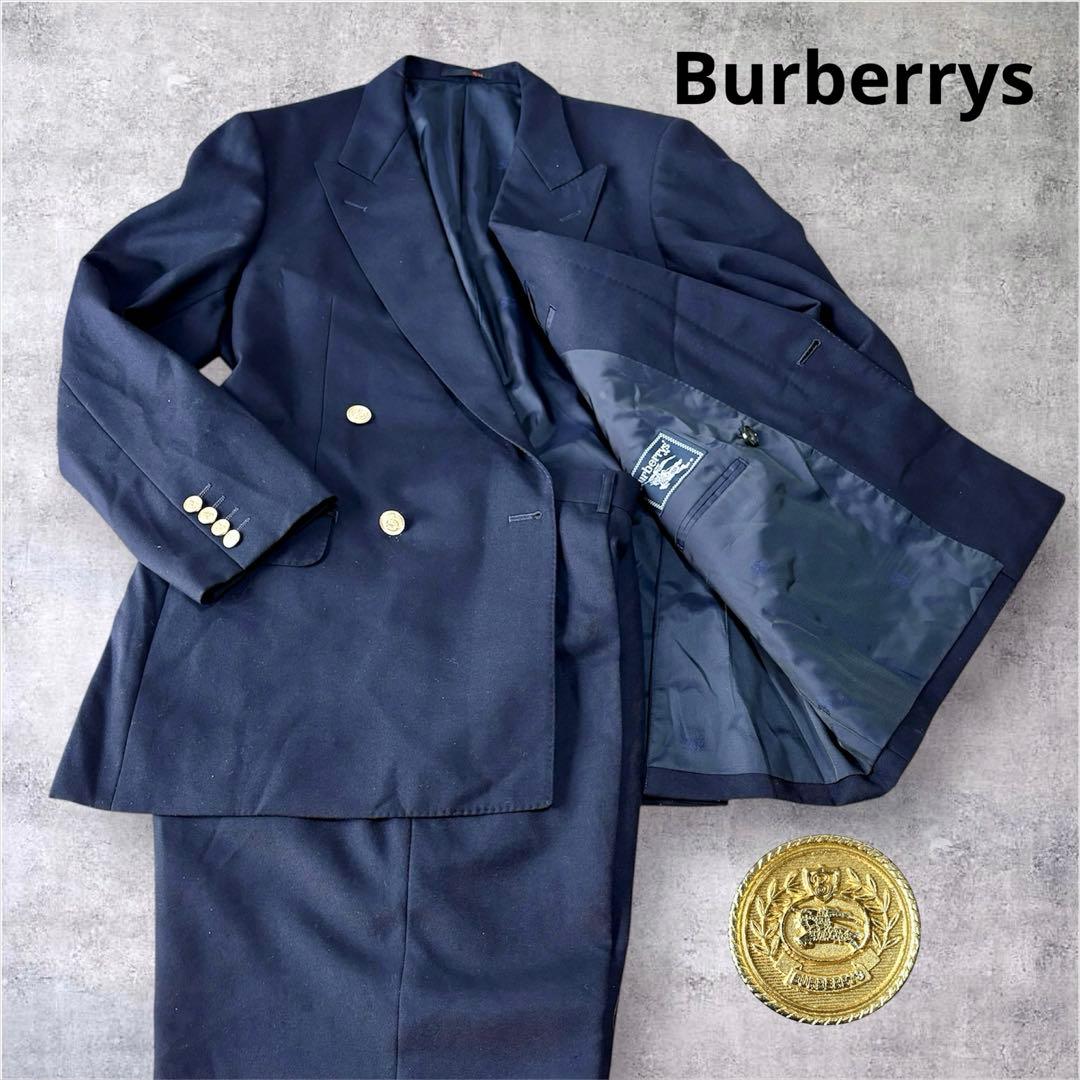 バーバリー ダブルスーツ 紺 金ボタン シャドーホース 刻印 180 AB7 L