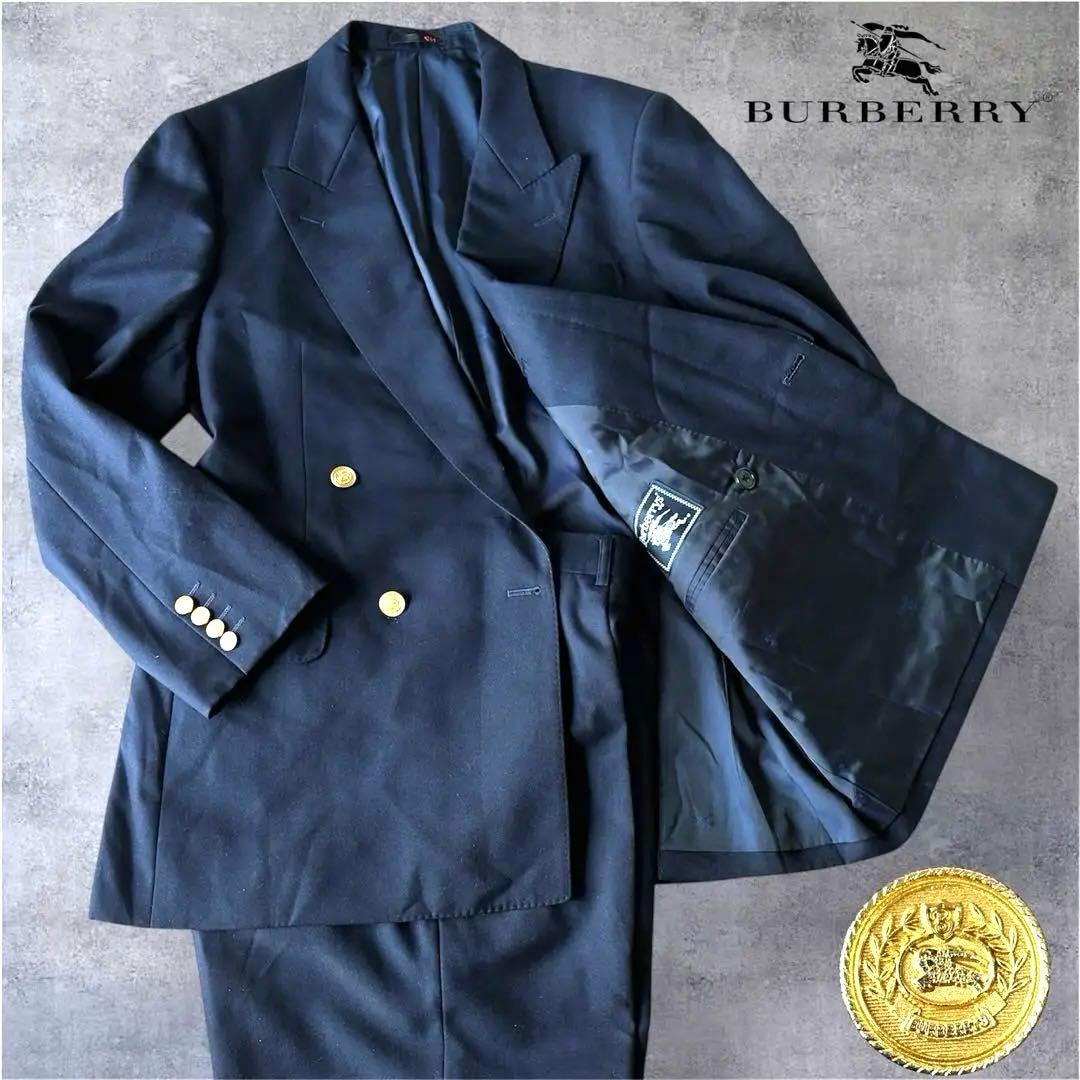 バーバリー ダブルスーツ 紺 金ボタン シャドーホース 刻印 180 AB7 L