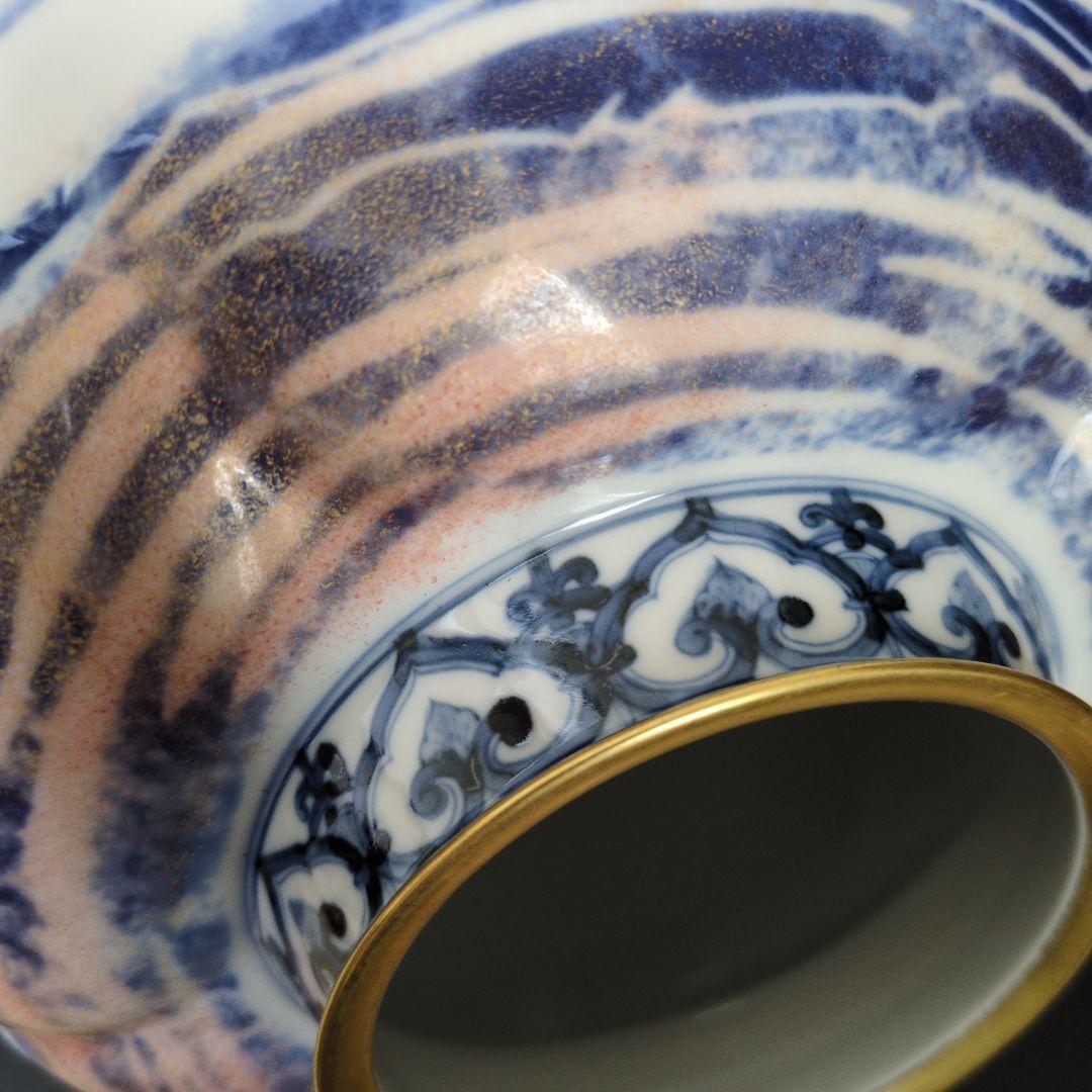 山本長左 作/黎明/藍九谷純金加彩手吉祥文花瓶/花器/華道具 - メルカリ