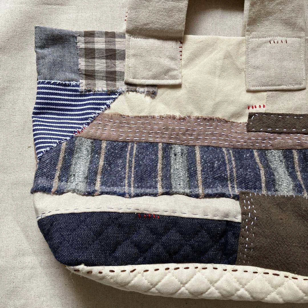 ハンドメイド＊ちくちく手縫いトートバック∴ 刺し子 パッチワーク