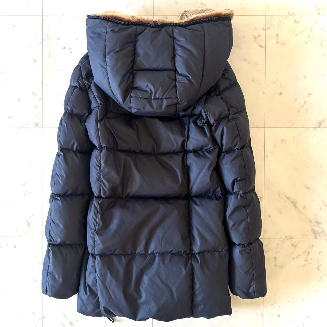 美品 デュベティカ ARWEN ダウンコート ネイビー ラビットファー 紺 42