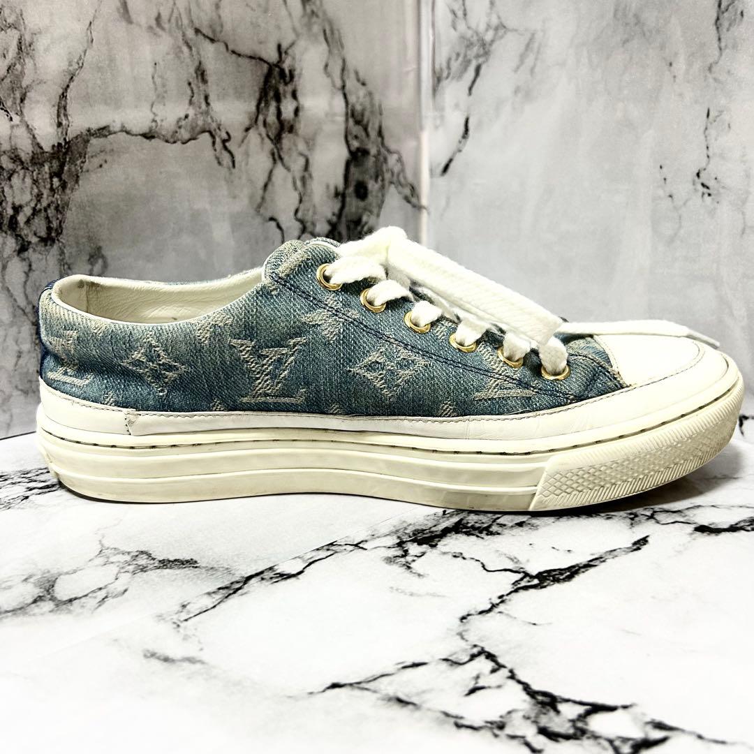 ルイヴィトン デニムスニーカー モノグラム 青 22.5cm 保存袋付き