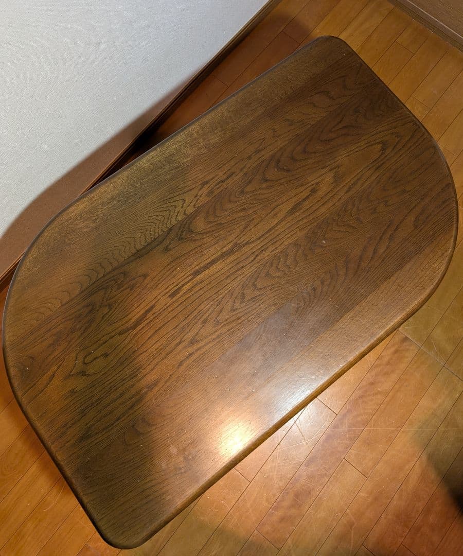 《送料込》カリモク 天然木ローテーブル デスク 引き出し付 ブラウン センター