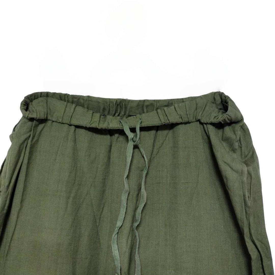 オリーブグリーン サルエルパンツ アフリカンパターン 花 刺繍 amina