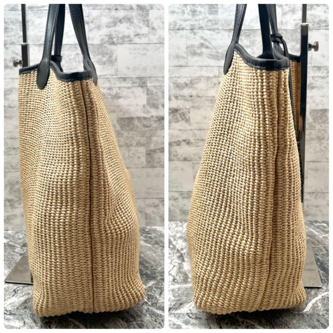 美品✨ マルコマージ 雑材 トートバッグ ラフィア風 ストロー ブラック