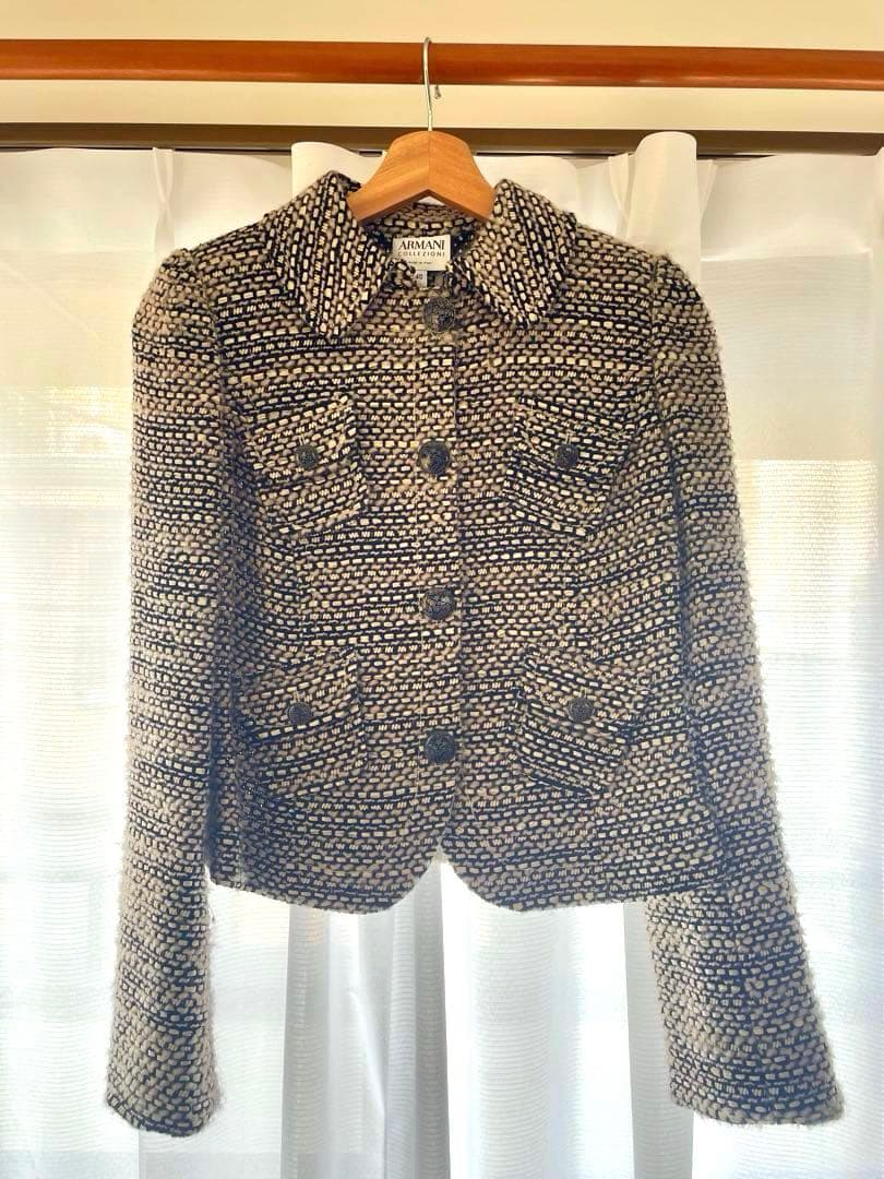 極美品】アルマーニ ツイードジャケット 黒ベージュ 40卒業 入学式