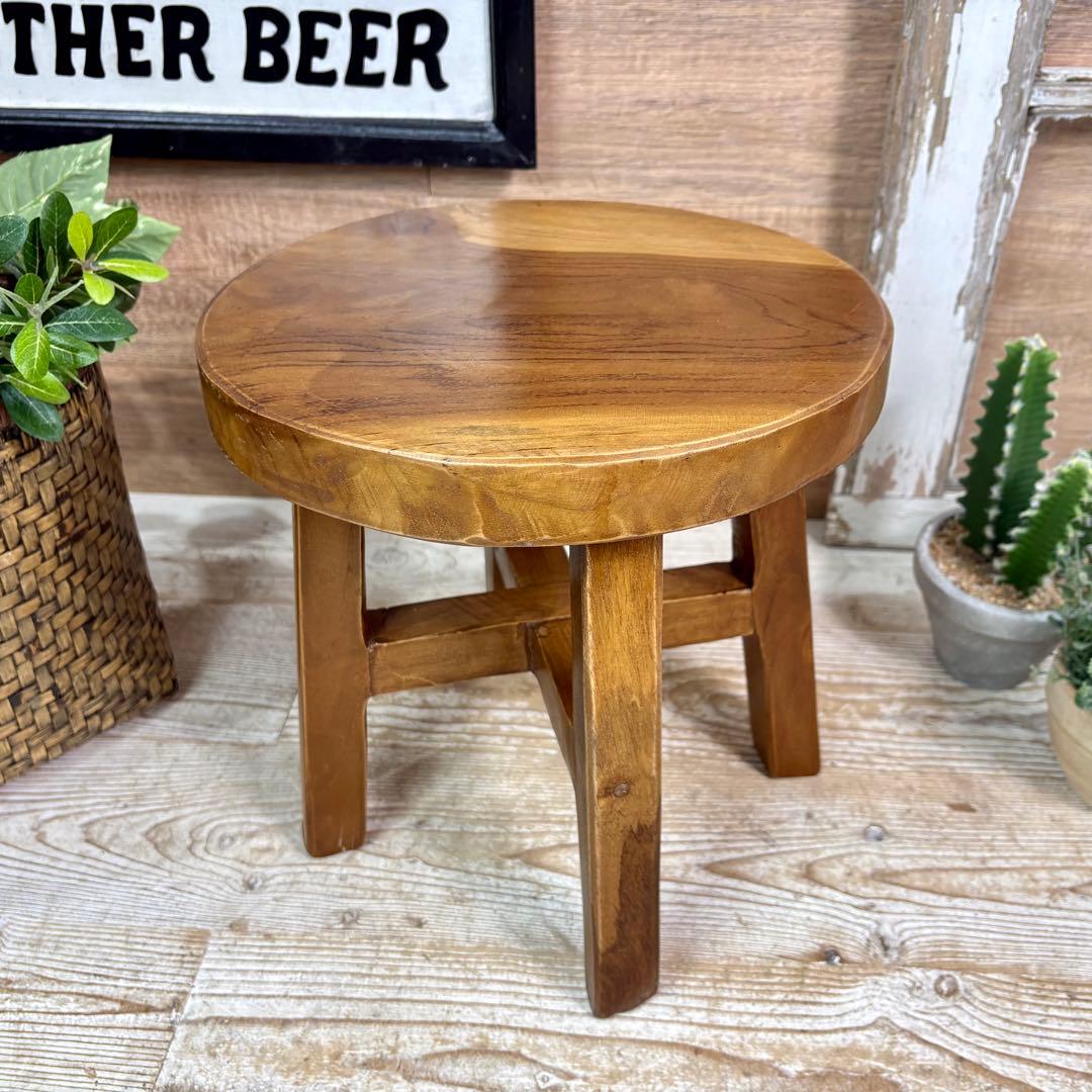 オールドチーク天然無垢材丸スツールSミニ木製椅子花台チェアミニ
