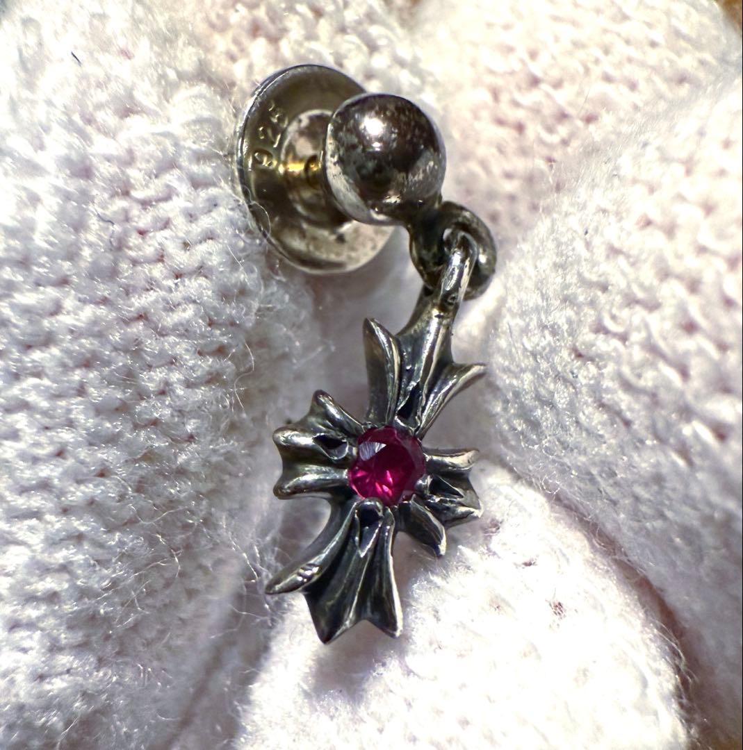 【正規品】クロムハーツ ドロップピアスwithルビー 原本あり クロムハーツタイニーECHプラスドロップイヤリングwithルビー|クロム