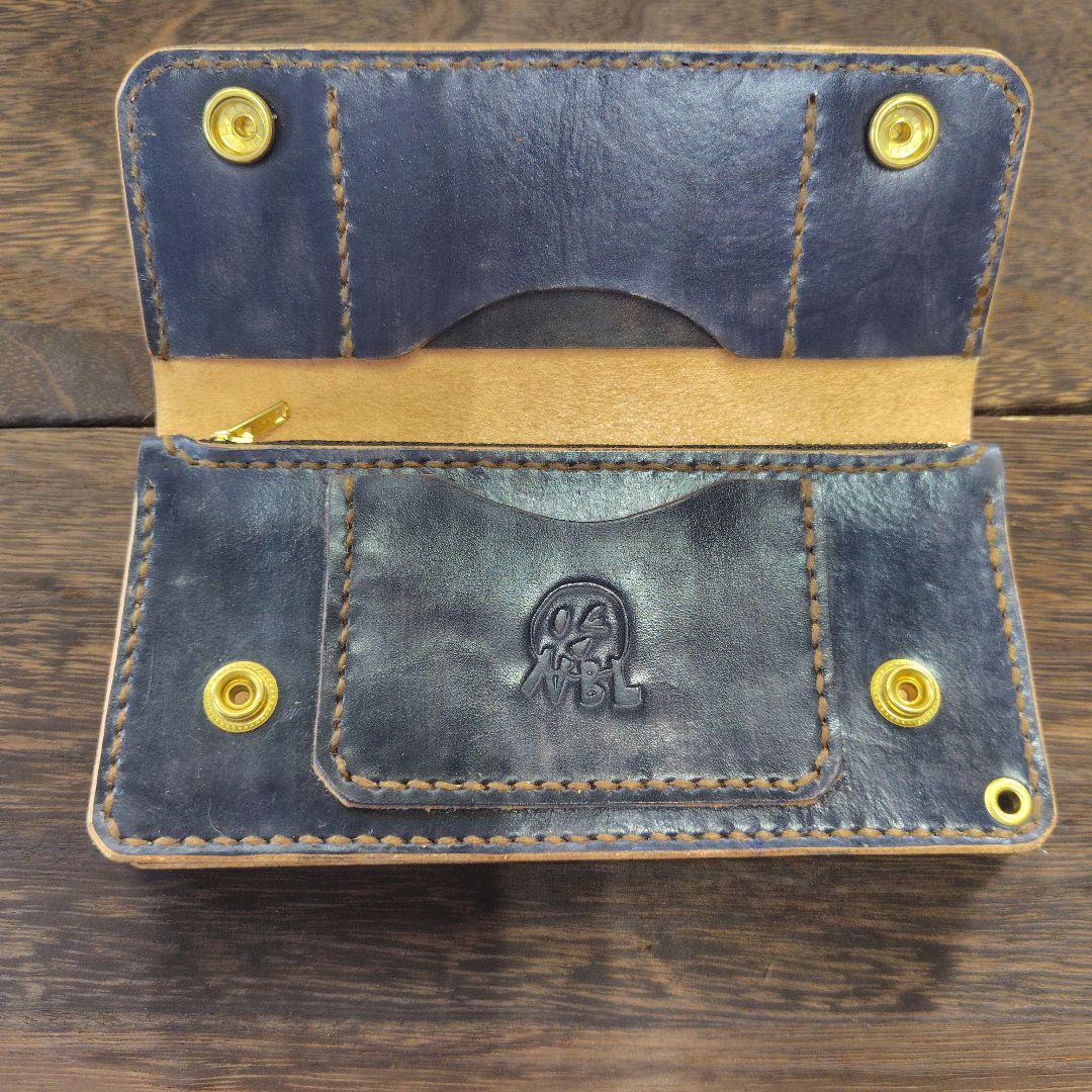 トラッカーウォレット 手染め 黒×ネイビー(68)