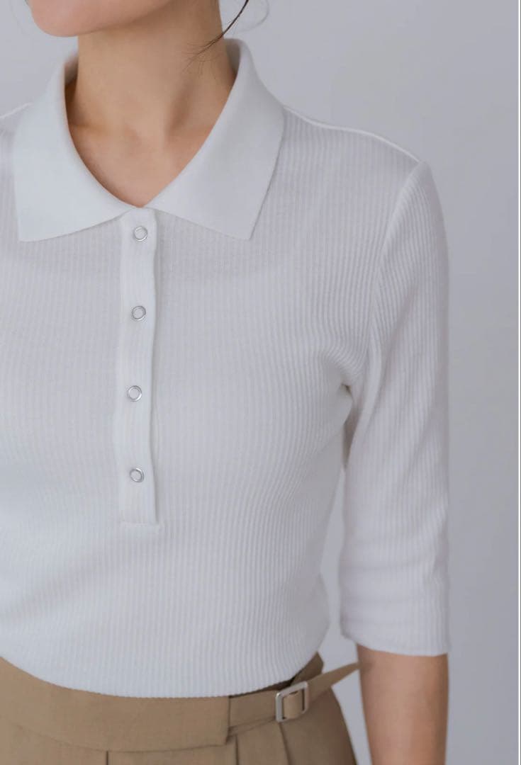 《sale》【未使用タグ付き】regleam 五分袖ポロ襟リブカットソーM