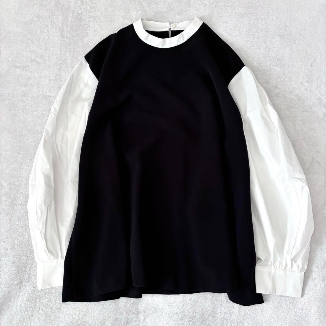 ビアズリー レイヤード風ボリューム袖ブラウス ブラック 洗える 長袖