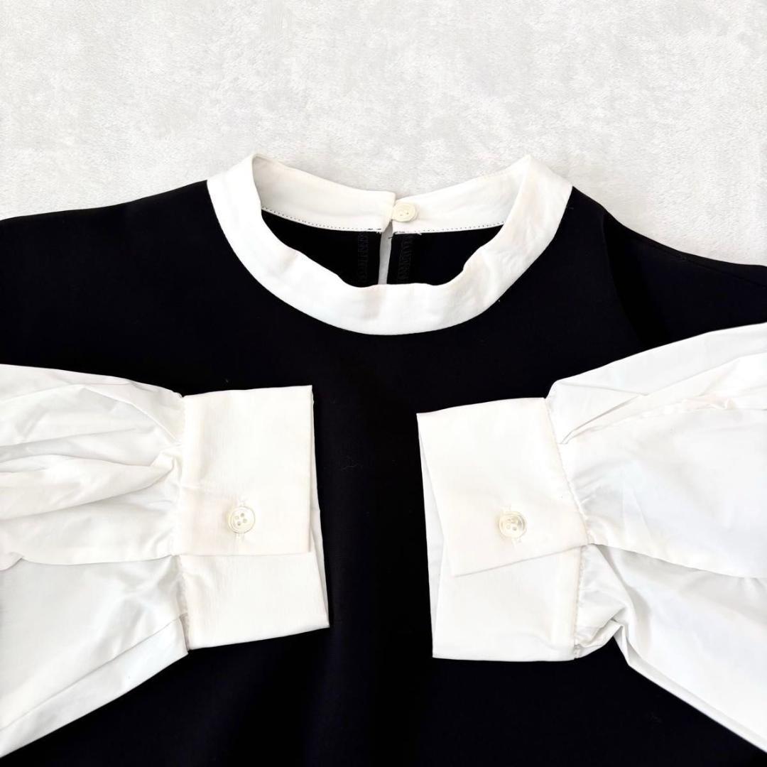 ビアズリー レイヤード風ボリューム袖ブラウス ブラック 洗える 長袖