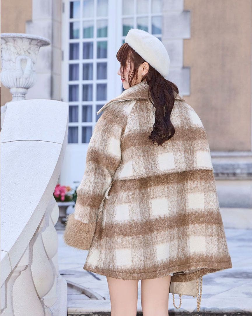 新品タグ付き Cherimi シェリミー ビッグチェックトレンチファーコート