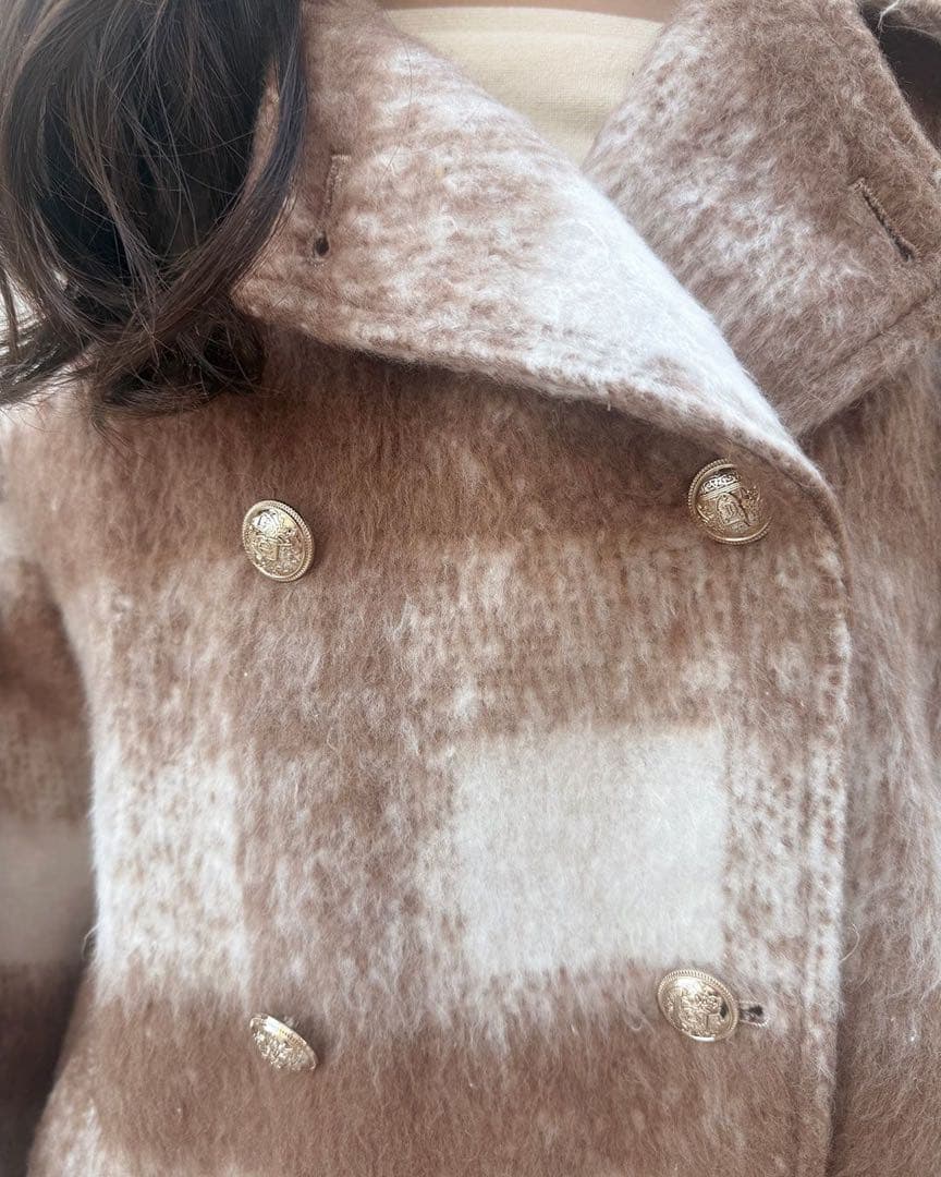 新品タグ付き Cherimi シェリミー ビッグチェックトレンチファーコート