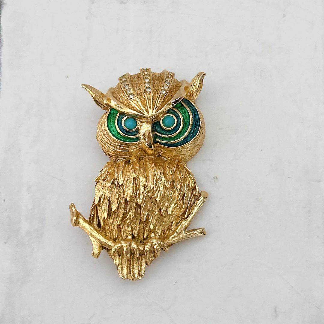 ジ*ン様 Christian Dior ブローチ　フクロウモチーフ　現状品　ヴィ ブローチ レディース ラインストーン 鳥 ふくろう フクロウ 梟