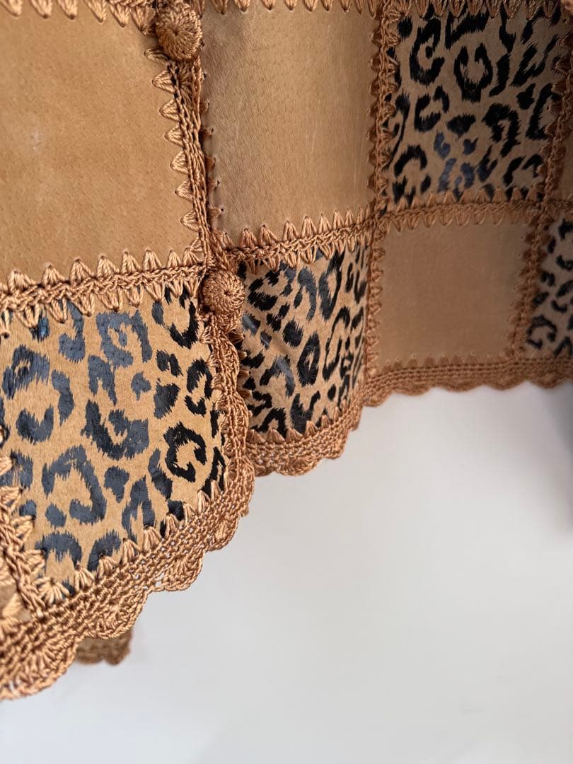 90s レオパード レザー パッチワークジャケット ベージュ hooked