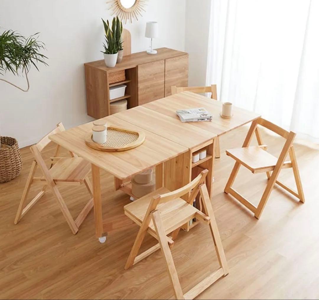 LOWYA 折りたたみダイニングテーブル 5点セット 4人掛け ナチュラル 新品 LOWYA（ロウヤ） ダイニングテーブルセット 140cm 4人掛け 5点セット