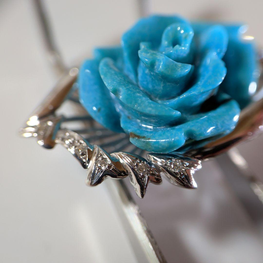 ペンダントトップ　K18WG　天然トルコ石　天然ダイヤモンド　7.65g　ソ付