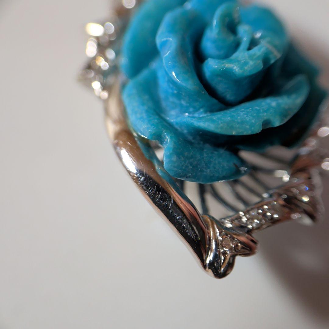 ペンダントトップ　K18WG　天然トルコ石　天然ダイヤモンド　7.65g　ソ付