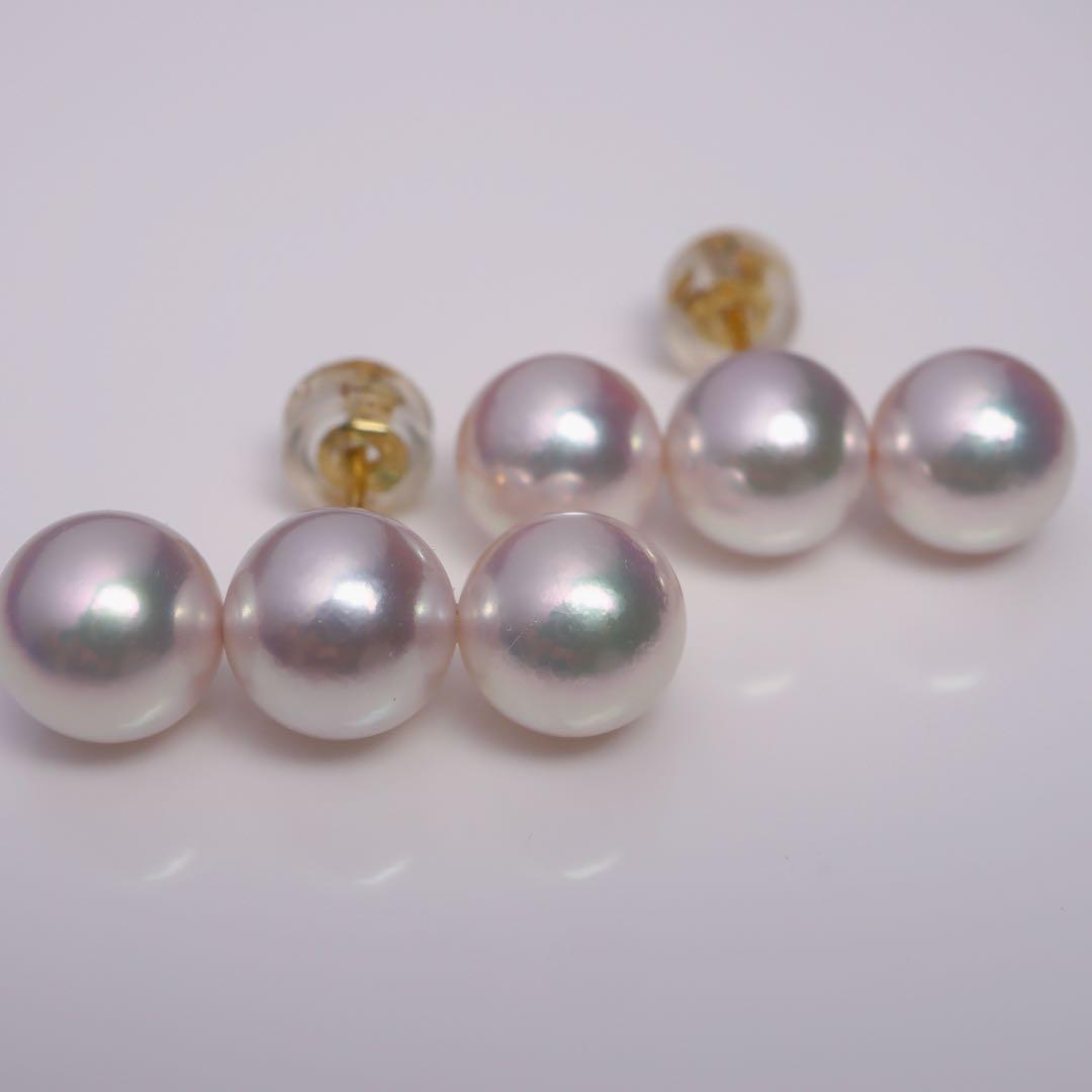 高グレードあこや真珠 ピアス あこやパール ピアス 3連パール 花珠級