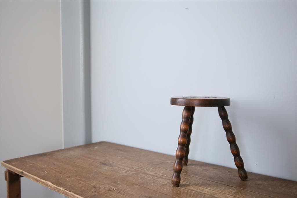 フランスアンティーク木製スツール/丸イスチェア/踏み台/飾り棚(80-204