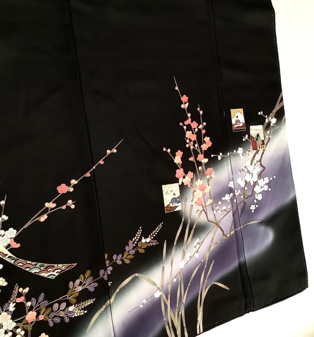 正絹黒留袖 駒刺繍 金彩 平安風景文 ⑧( 訪問着、紬、袋帯なども