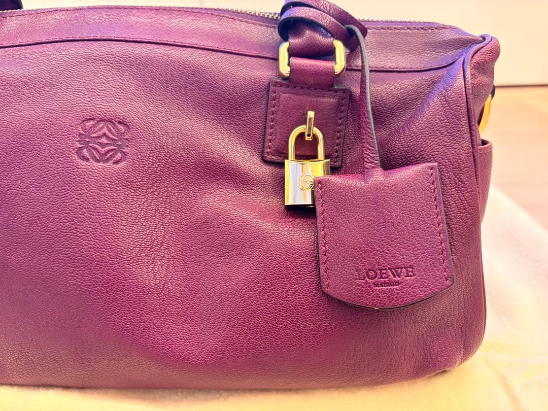 LOEWE】ハンドバッグ レザー パープル 保存袋・鍵付き - メルカリ
