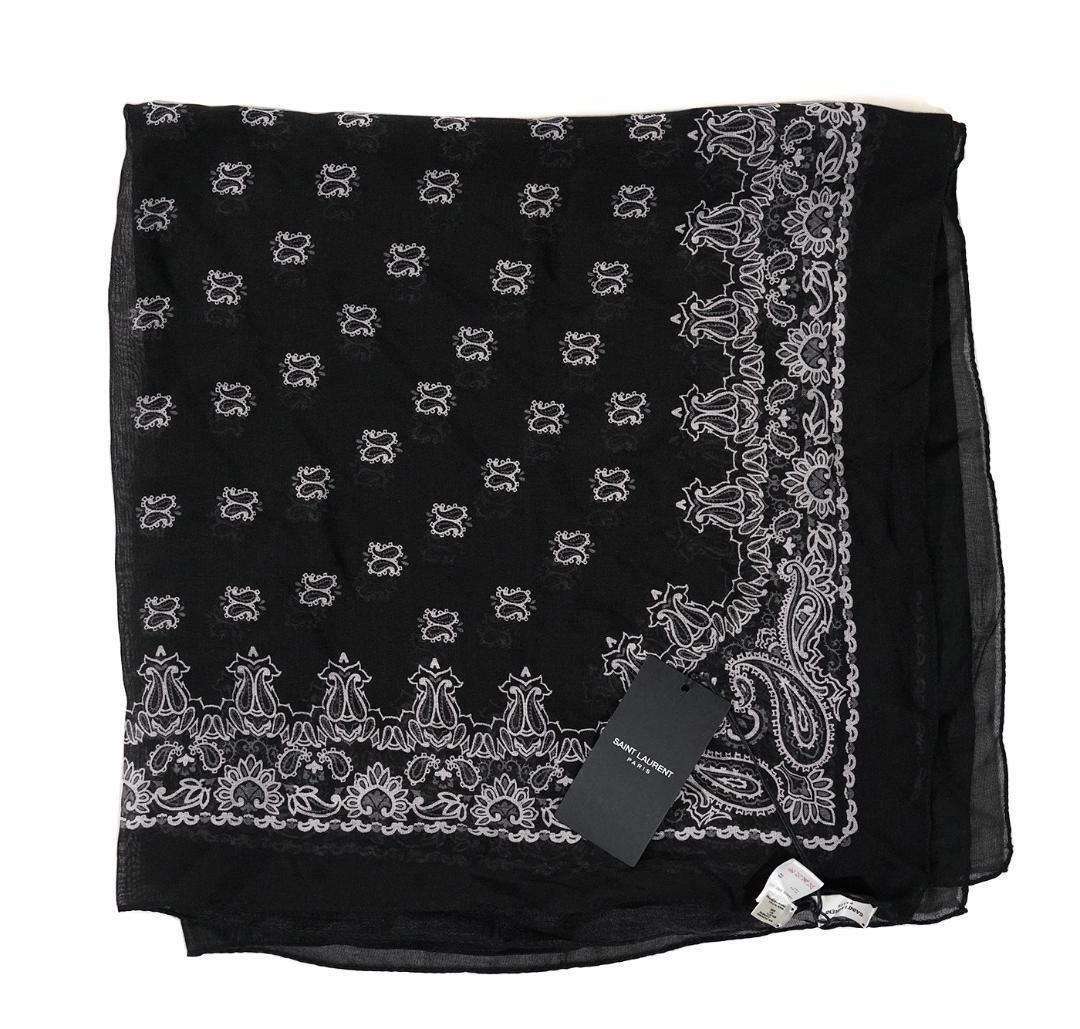 2014 エディ期 サンローランパリ バンダナ カシミア シルク スカーフ