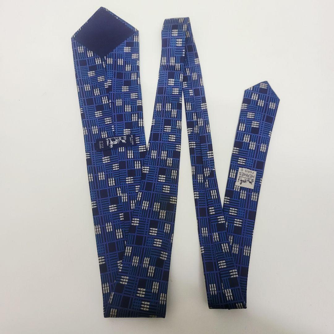 HERMES エルメス ネクタイ チェック ネイビー - メルカリ