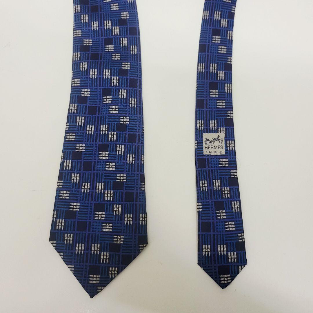HERMES エルメス ネクタイ チェック ネイビー - メルカリ
