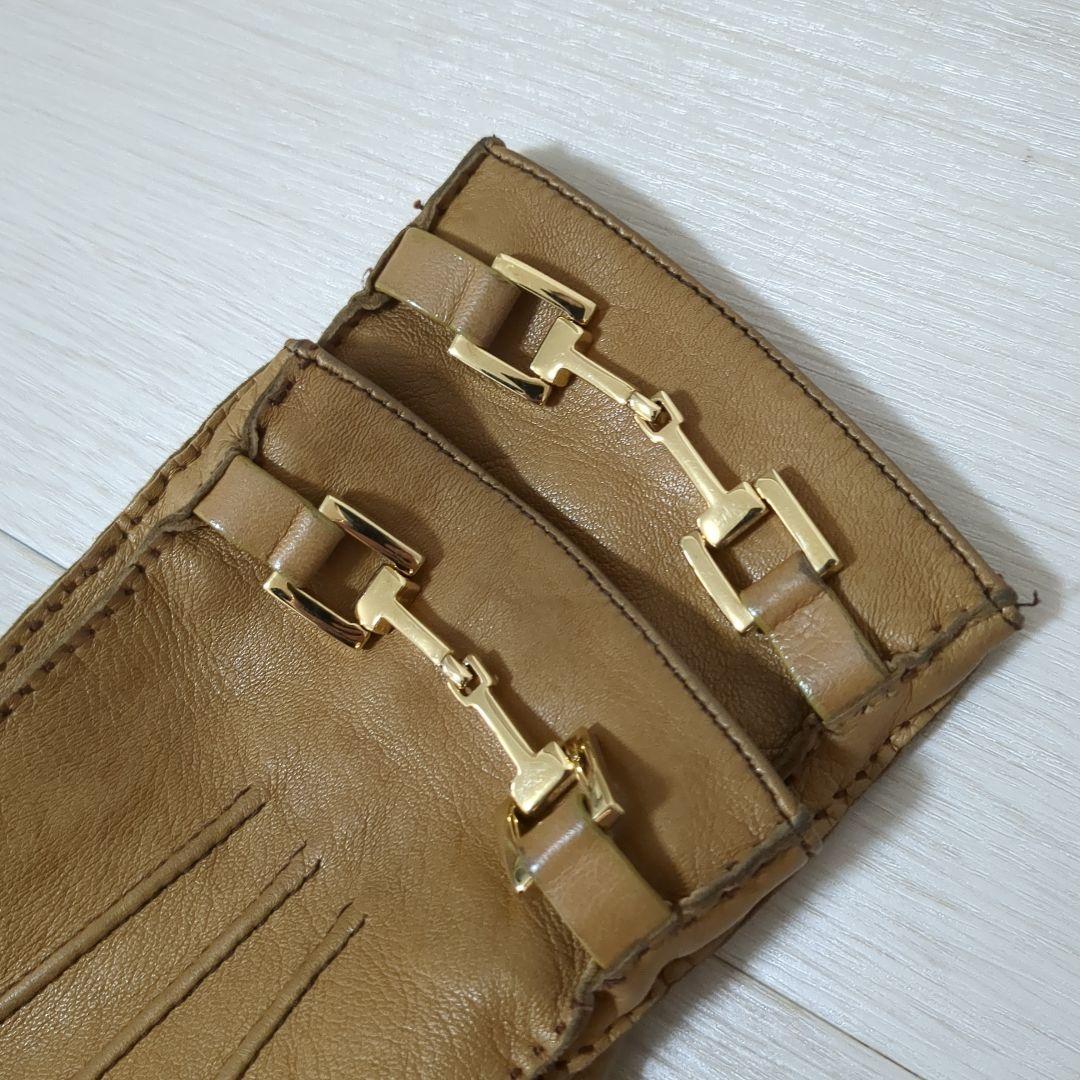 GUCCI グッチ 本革 ホースビット レザーグローブ ブラウン 7 1/2
