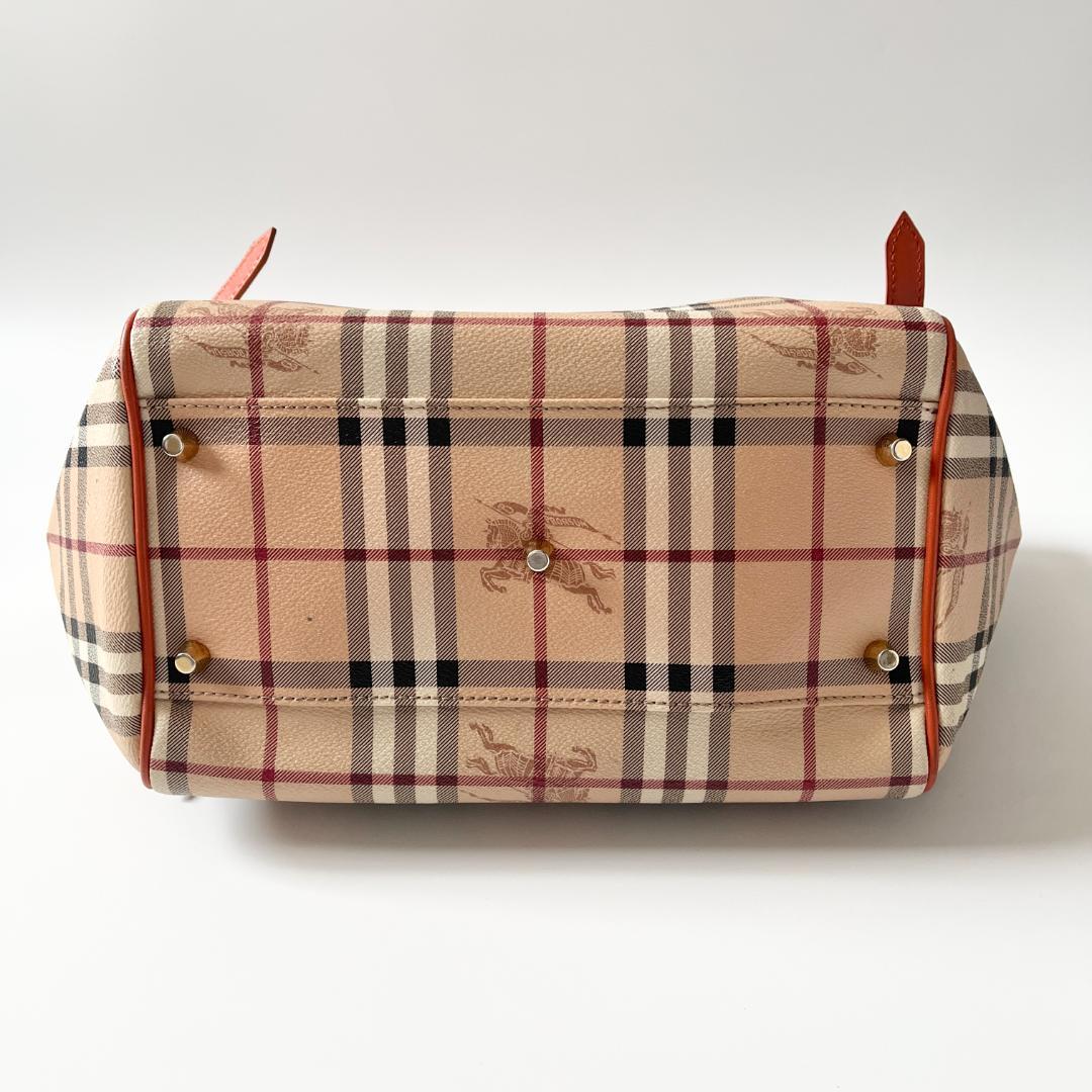 バーバリー ノバチェック シャドーホース オレンジ PVCトートバッグ