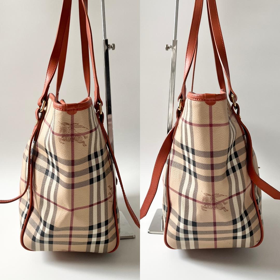 バーバリー ノバチェック シャドーホース オレンジ PVCトートバッグ