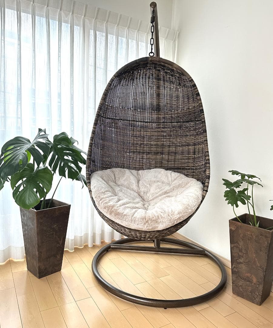 《直接引取》【超美品】ハンギングチェア ラタン調 自立式 ハンギングチェアー