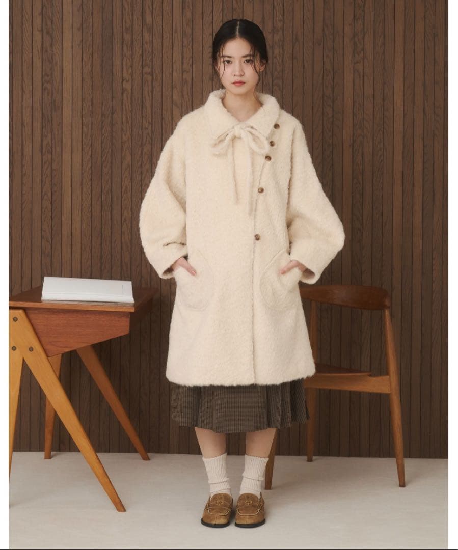 moi tytto【取り外しリボン付き】シャギーミディ丈コート - メルカリ