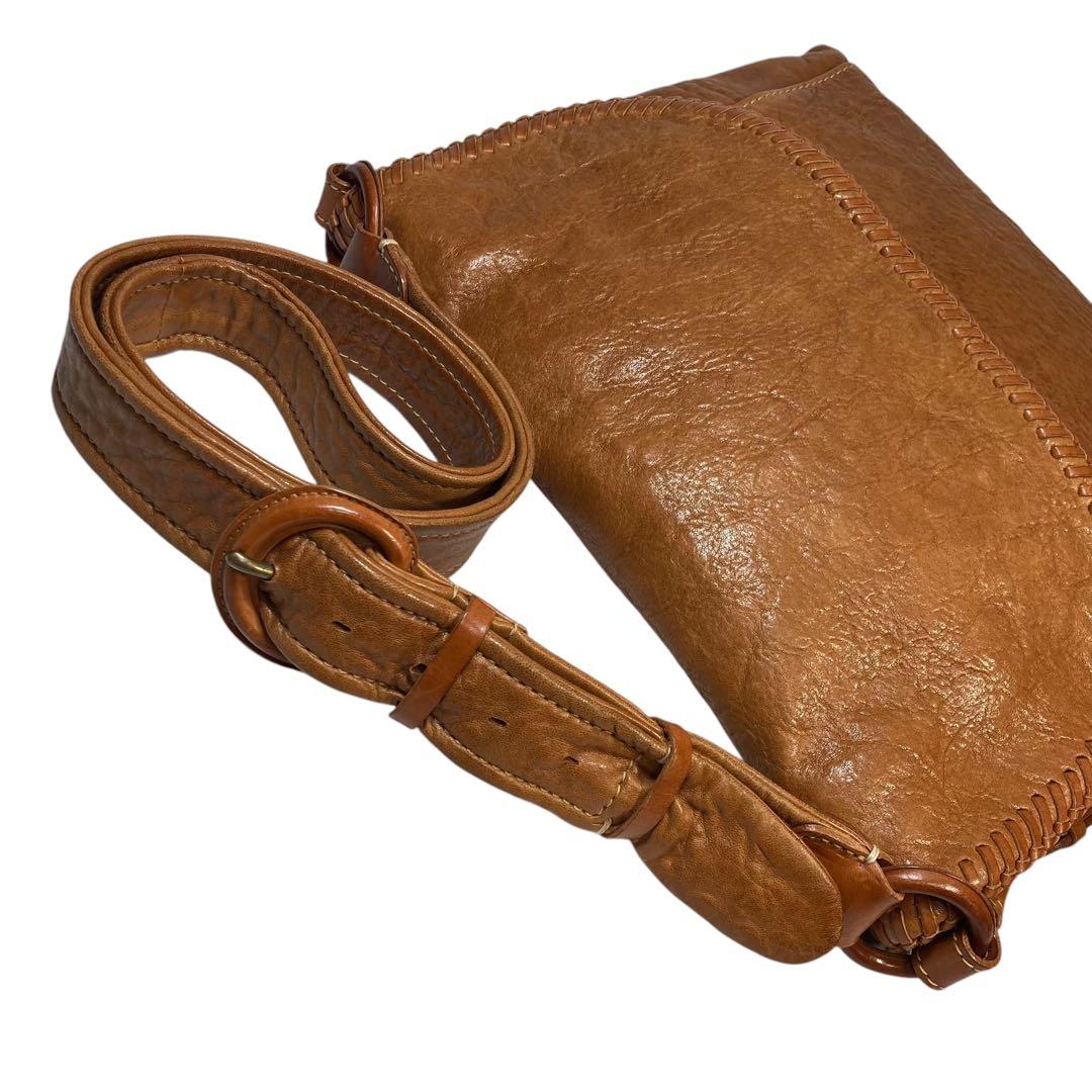 genten ウールシープ本革 メッセンジャーバッグ クロスボディ 飴色