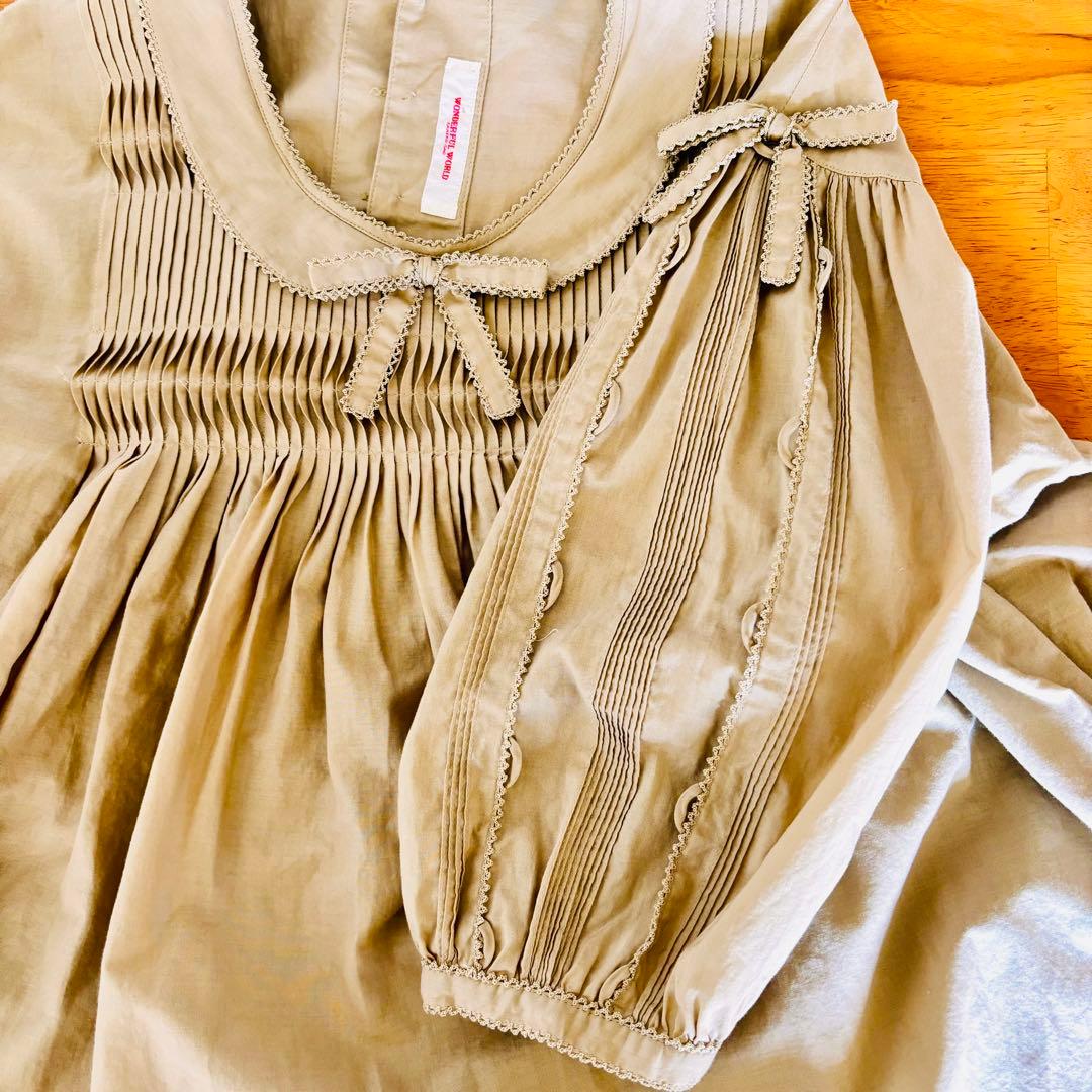 美品】＊ワンダフルワールド＊ 七分袖フリルブラウス ビンテージ